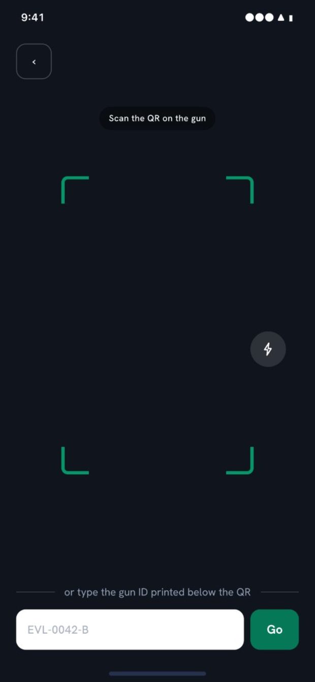 evLane app — scan the charger to start